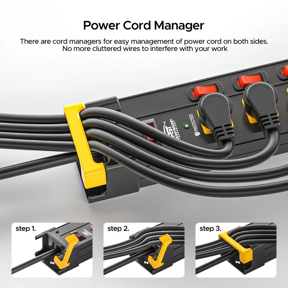 12 Outlets Metal Surge Protector Power Strip,With Individual Switches,9FT Cord - Image 4 of 4