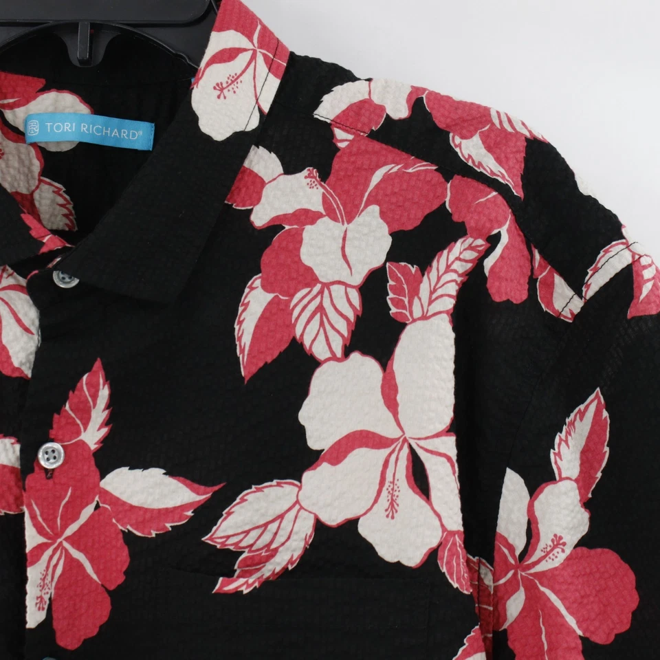 Tori Richard Hawaiian Shirt Mens XL seersucker Floral Short Sleeve cotton pucker - Image 2 of 4