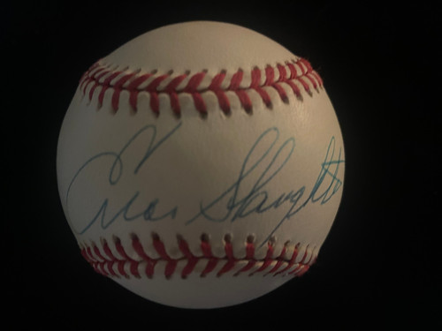 "ENOS SLAUGHTER" - NEW YORK YANKEE GREAT - AUTOGRAPHED BASEBALL  W/CUBE - EXC
