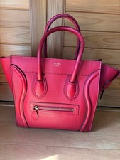 CELINE Luggage Micro Coquelico Red Genuine Leather Bag Condition Excellent
