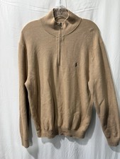 Polo Ralph Lauren Men s Mock Neck Tan Camel Quarter Zip Cotton Sweater Size XL