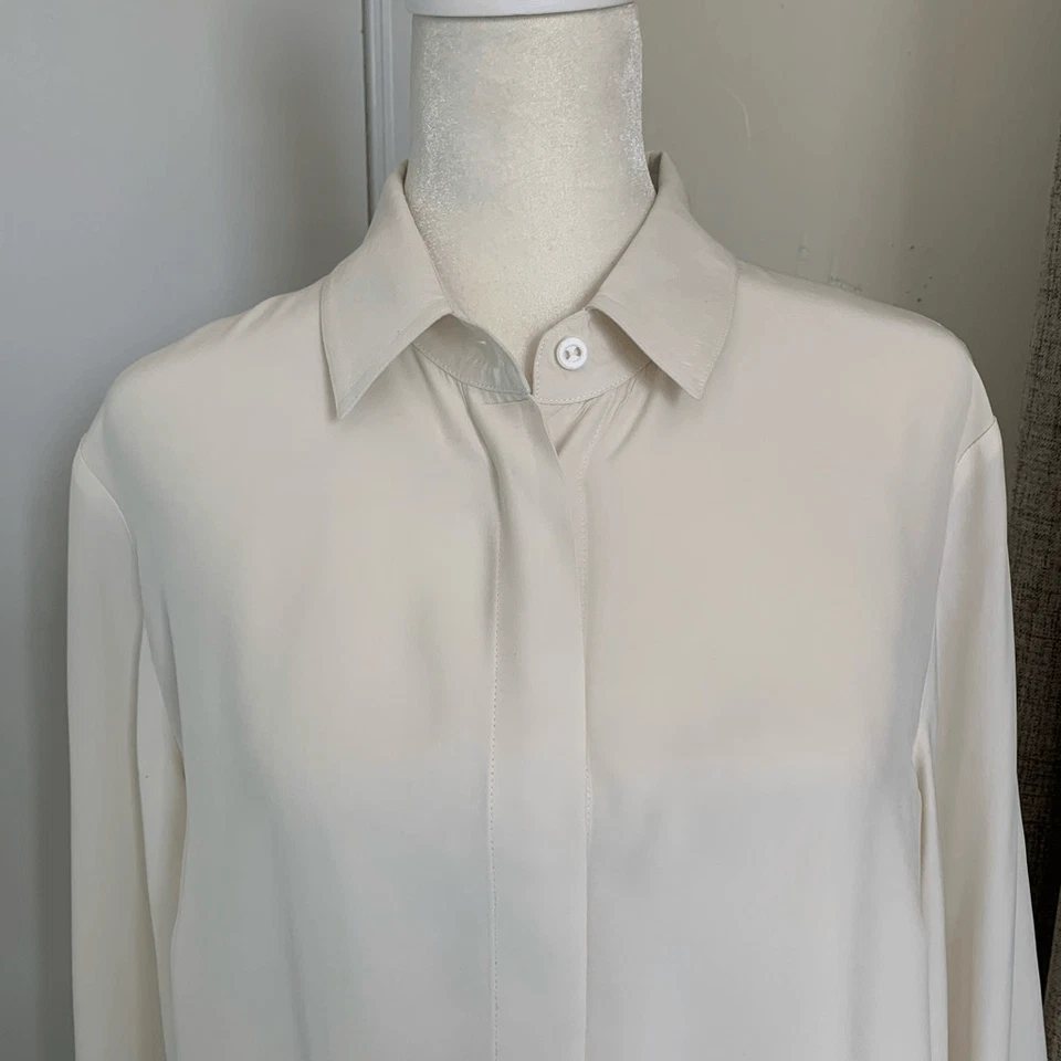 WORTH  white long sleeve 100% Silk tunic top blouse shirt button front sz M - Image 2 of 4