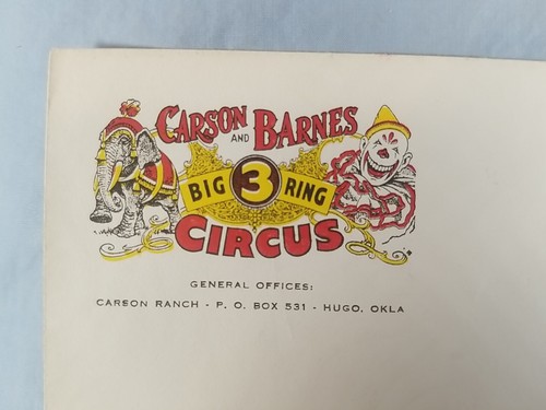 Vintage CARSON BARNES Big 3 Ring Circus Cachet Envelope Unused - Picture 2 of 3