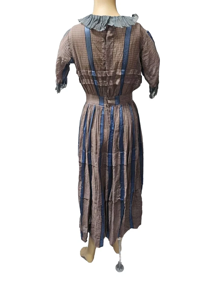 Vestido antiguo eduardiano - 1915 - gris púrpura con detalles de satén azul - pequeño Foto 2 de 4