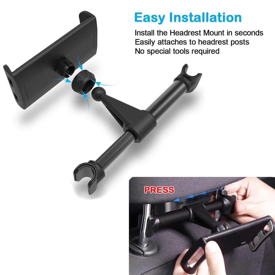 Car Holder Mount Stand i Pad Back Seat Headrest for Phones & Tablets 4.7-10.5" - Image 3 of 4