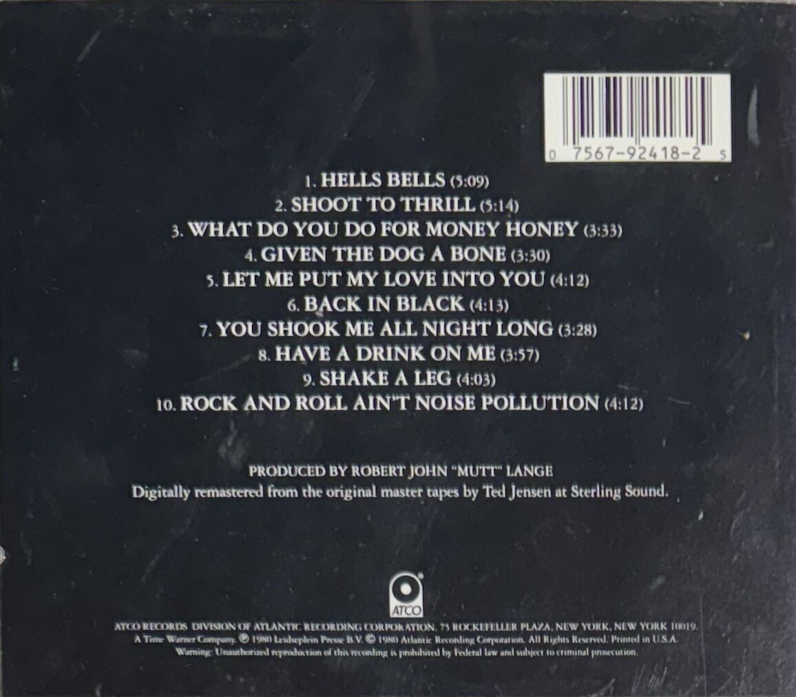 Back In Black by AC/DC (CD, 1980, ATCO Records 92418-2) | eBay