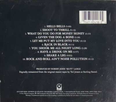 Back In Black by AC/DC (CD, 1980, ATCO Records 92418-2) | eBay