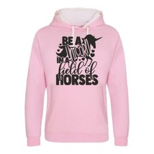 Women`s Kids Childs Horse Riding Hoody Be A Unicorn In A Field Of Horses Top