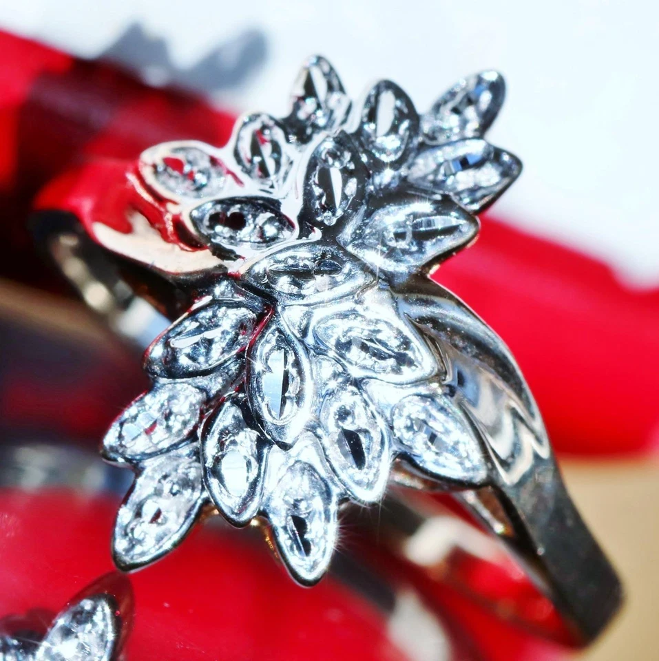 10k multi tone gold ring diamond cut flower size 5 vintage handmade 3.6gr N448B - Image 3 of 4