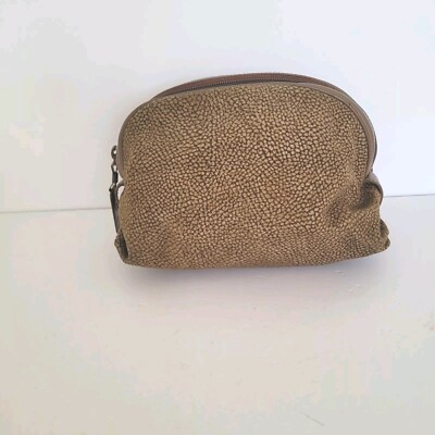 Borbonese Redwall Quail Pattern Suede Leather Pouch Small Zip