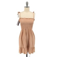 Women's Smock A Line Dress Beige XS/S cottagecore bohemian preppy summer beach