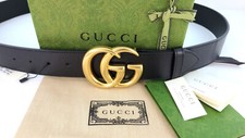 New Gucci Authentic Interlocking Gold G Buckle Black Leather Belt Size 105/42