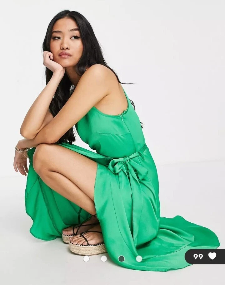 New Look Satin Green Square High Neck Ruffle Midi 10 Occasion