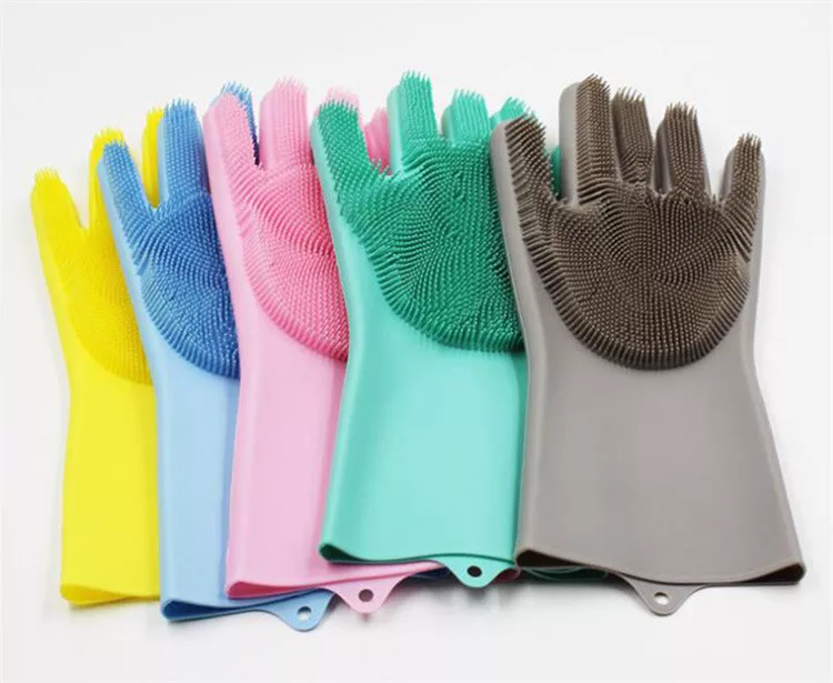 2Pcs/Pair Magic Dishwashing Gloves with Scrubber, Silicone