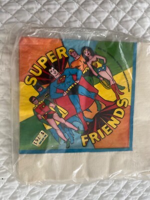 VINTAGE SUPER FRIENDS LUNCHEON 3-PLY NAPKINS  12/20 PACKAGE USA 1976