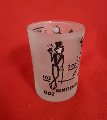 Vintage ''Just Plain Drunk'' Shot Glass with Pink Accents. Stick Figures In Tuxedo