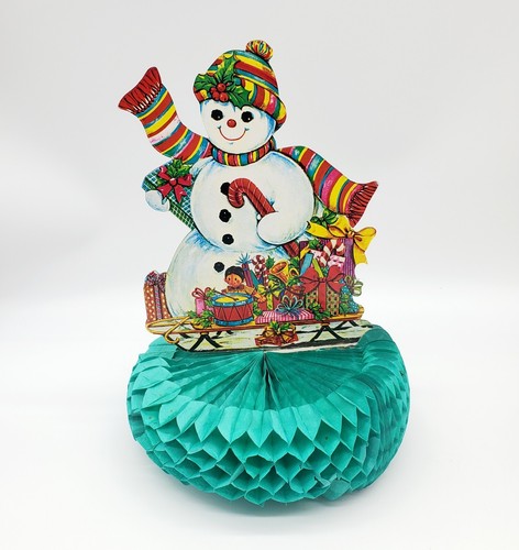 Vintage Paper Honeycomb Snowman Centerpiece Christmas Decoration - Picture 2 of 4