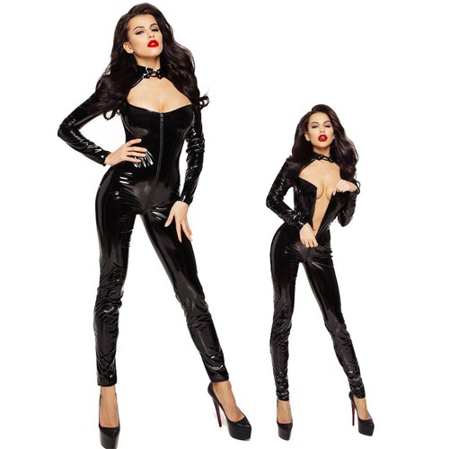 Frauen Kunstleder Wetlook Overalls Catsuit Trikot Clubwear Overall Sexy Kostüme - Bild 42 von 79