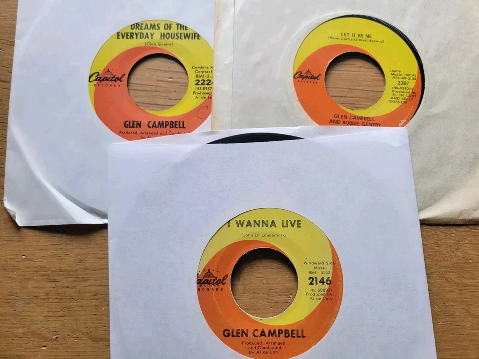 GLEN CAMPBELL Lot of 41 Country Folk Pop 7" 45rpm True Grit Wichita Lineman Foto 2 de 4