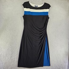 Chaps Dress Womens Large Sleeveless Ruched Striped Colorblock Stretchy