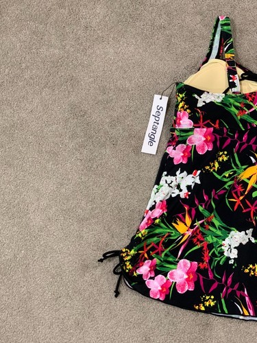 Septangle Tankini Swing Swimsuit Top Womens sz 18 Black Bright Floral Adj Strap - Picture 7 of 14