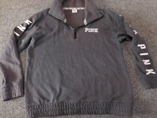 Victoria Secret Pink Sweatshirt Large Gray Pullover 1/4 Zip logo stretch