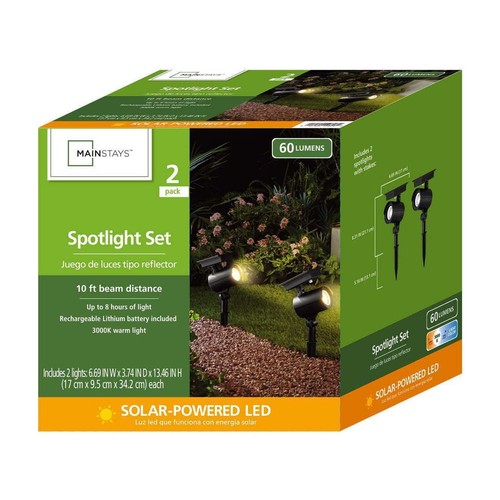 Solar Powered Black LED Landscape Spot Light, 60 Lumens (2 Count) - Picture 10 of 10