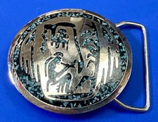 Artisan Inlaid Turquoise chip Beautiful Art pc. Vintage belt buckle marked 1980