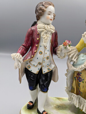 1900s Antique Volkstedt German Porcelain Lace Figurine