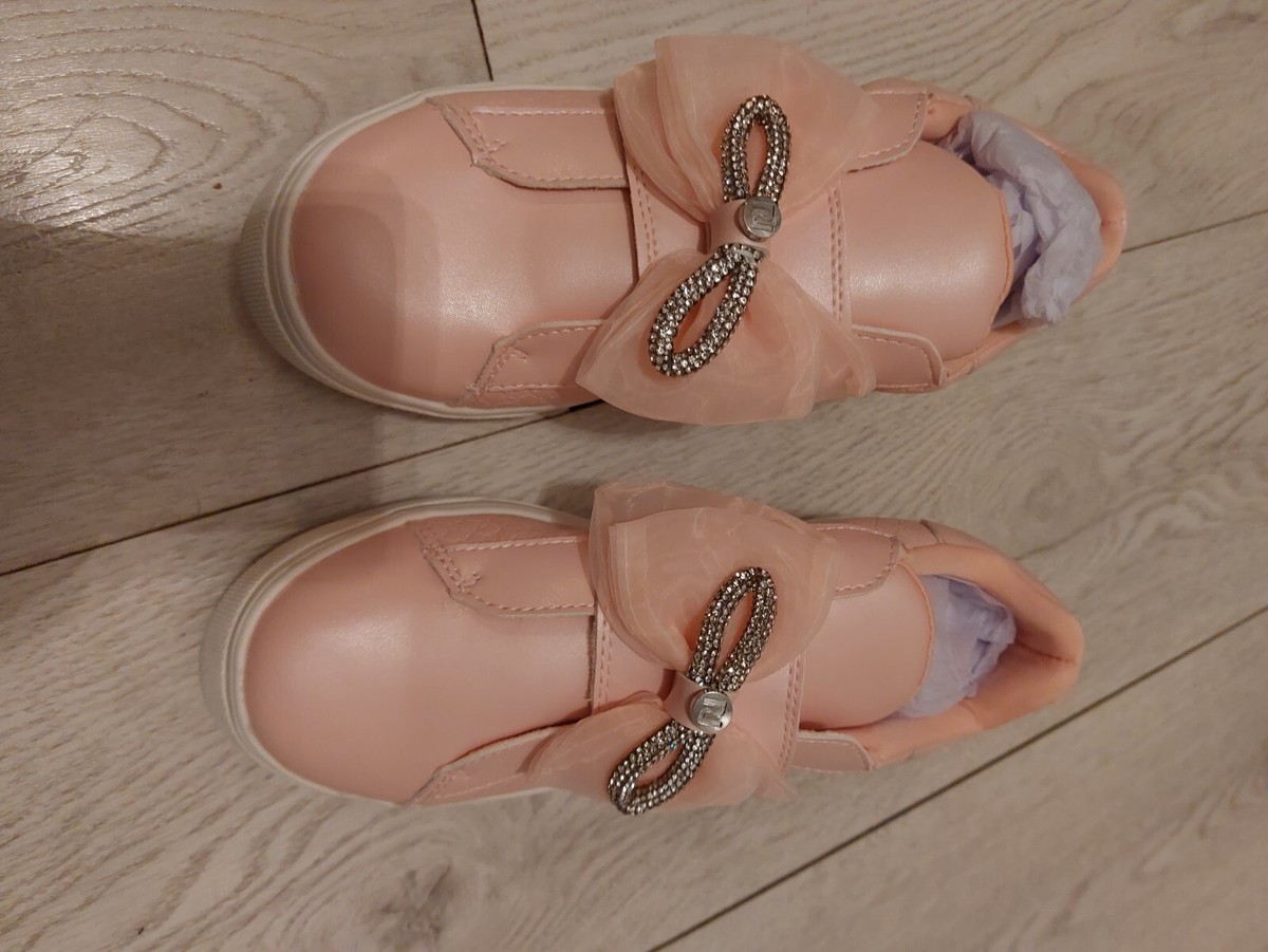 girls pink diamante bow slip on pumps/trainers size from river