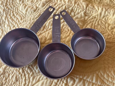 Set of 3 Vintage Foley Measuring Cups Script Stainless 1/4, 1/3, 1/2 cup USA