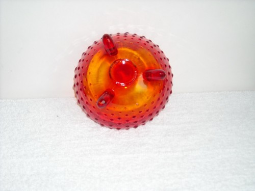 Jarrón vintage L.E Smith rojo ámbar hobnail rosa cuenco base de 3 patas borde festoneado - Imagen 5 de 6