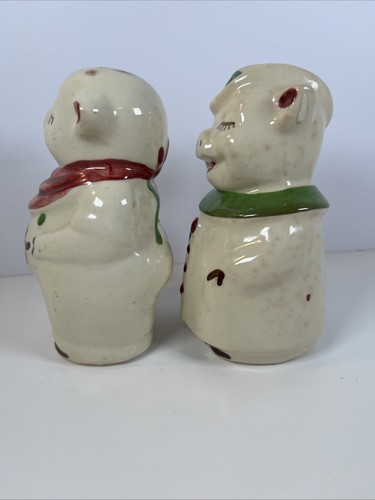 Large 5" Shawnee Pottery CLOVER BUD Winnie & Smiley Pig Salt & Pepper Shakers - Picture 2 of 11