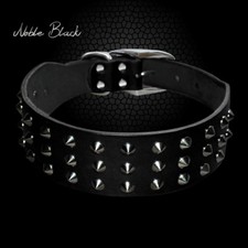 Black Spiked Rivets Dog Collars Genuine Leather Heavy Duty for Small Large Dogs 
