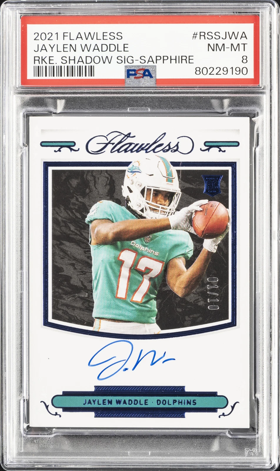Jaylen Waddle Panini Flawless Rookie Shadow Signatures #RSSJWA Sapphire
