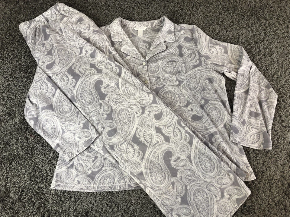 Adonna Pajama Set Womens XL Gray Paisley Long Sleeve Button Front Soft Fleece - Image 3 of 4