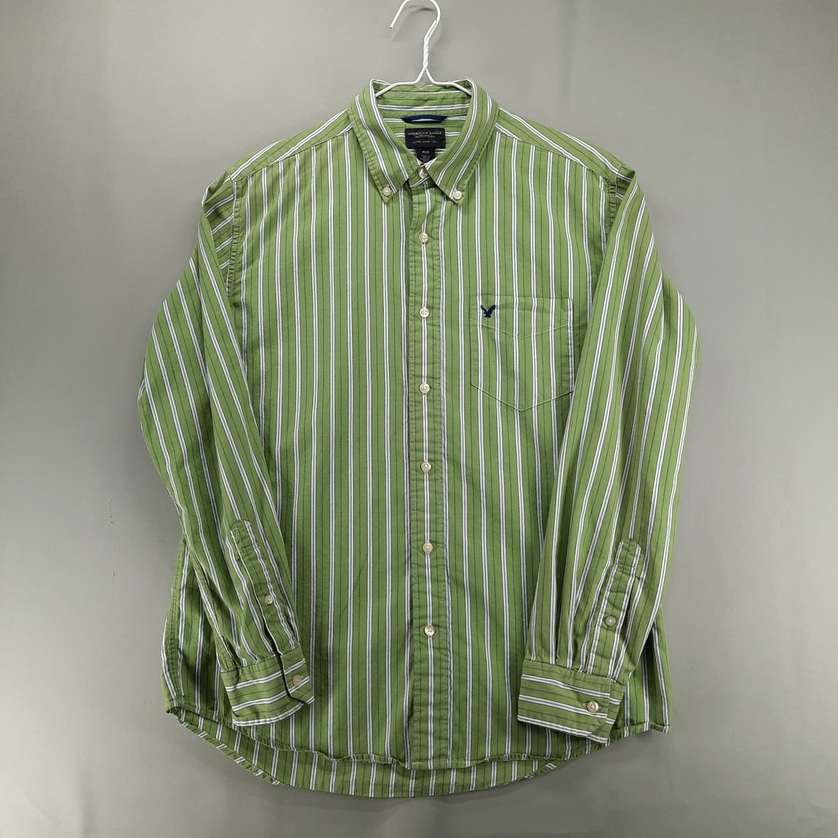American Eagle Shirt Mens M Green White Stripe Logo Pocket Cotton