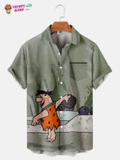 Mens Flintstones Barney And Fred Bowling Print Aloha Shirt
