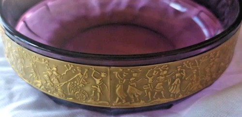 Antiguo cuenco de vidrio artístico amatista Moser con friso camafeo dorado años 20 Art Nouveau - Imagen 3 de 5