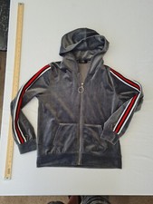 Ladies Track Top Shk Size L Long Sleeve Zip Front Hood Grey 26166