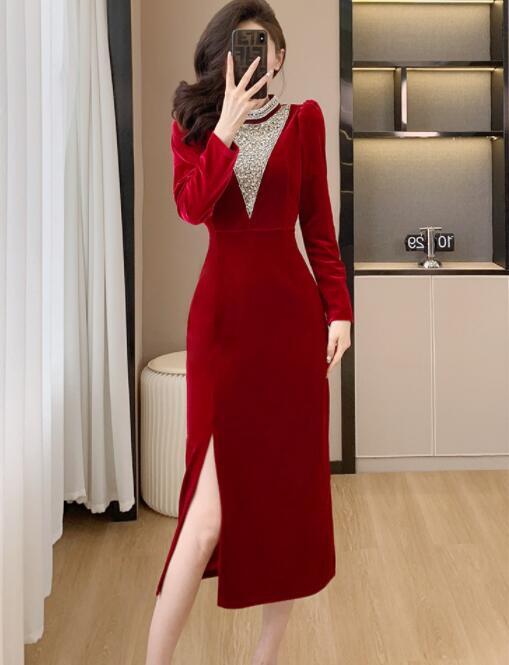chinese dress ladies Acadia Diamante Long Sleeve Maxi Dress / Black | Meshki