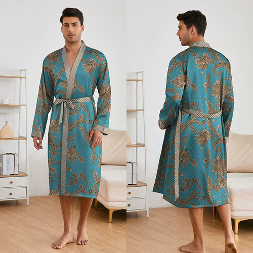 UK Mens Satin Kimono Bathrobe Robe Shorts Set Dressing Gown Sleepwear Loungewear - Picture 10 of 12