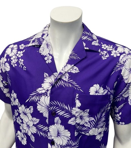 Hilo Hattie Purple White Floral Print Hawaiian Camp Shirt Made in USA Medium EUC - Picture 7 of 9