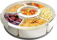 Divided Snack Tray with Lid & Handles – Round, 6 Compartments, Freezer Safe
