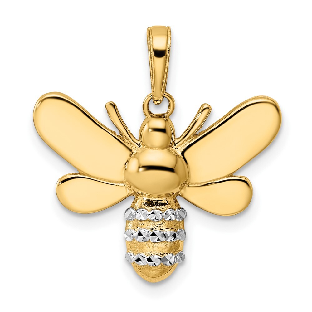 14k Yellow Gold & White Rhodium Bumblebee Pendant - Textured Polished Finish, 20mm X 15mm, 0.56 Grams - View #7