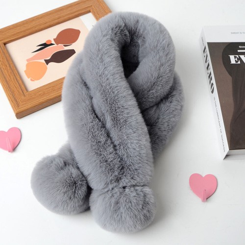 Winter Faux Rabbit Fur Collar Scarf Fuzzy Thickened Pompom Shawls Two Fur Balls∂ - Picture 48 of 55