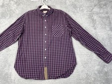 Billy Reid Shirt Mens Large Red Blue Plaid Button Down Made in USA Pocket Unique