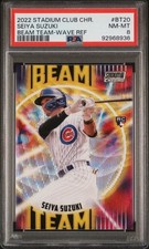 2022 TOPPS STADIUM CLUB CHROME BEAM TEAM WAVE REFRACTOR #BT20 SEIYA SUZUKI PSA 8