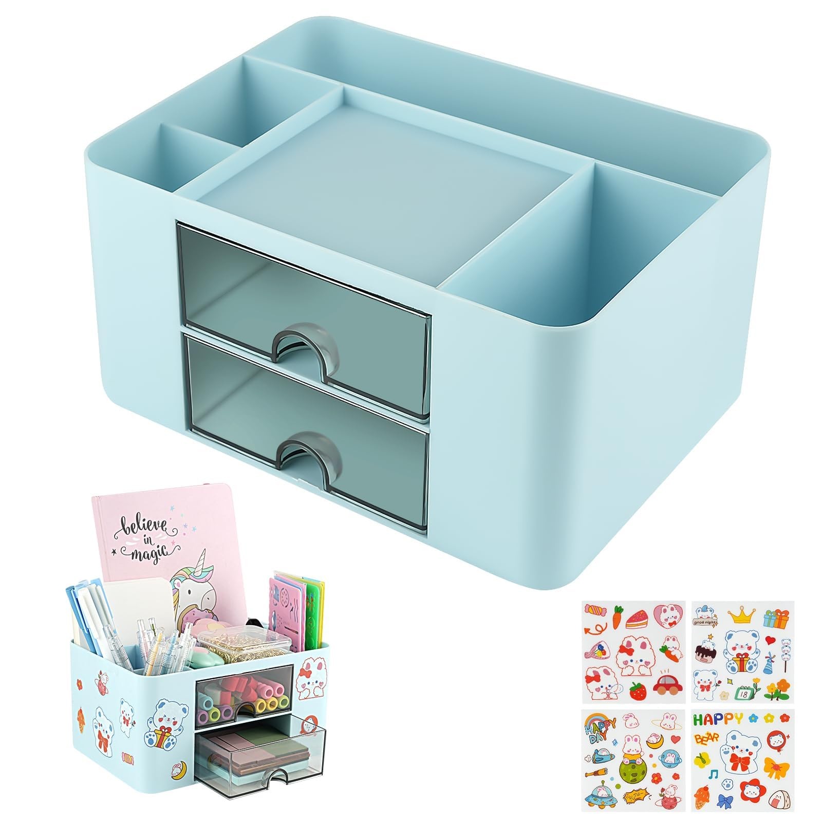 Organiseur de bureau compact pour ranger fournitures scolaires et feutres d'enfants