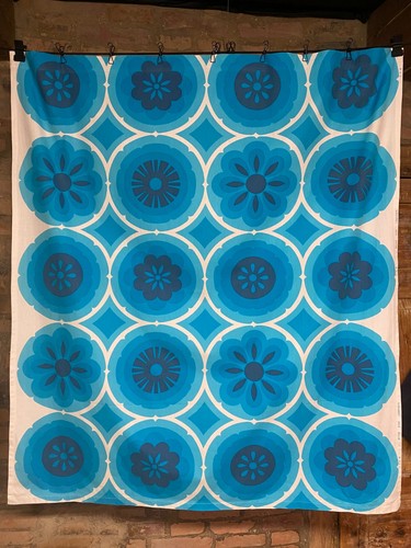 Curtain design Aune Laukkanen W. 133 cm/ L. 150 cm White/Blue Flowers Cotton - Picture 2 of 11